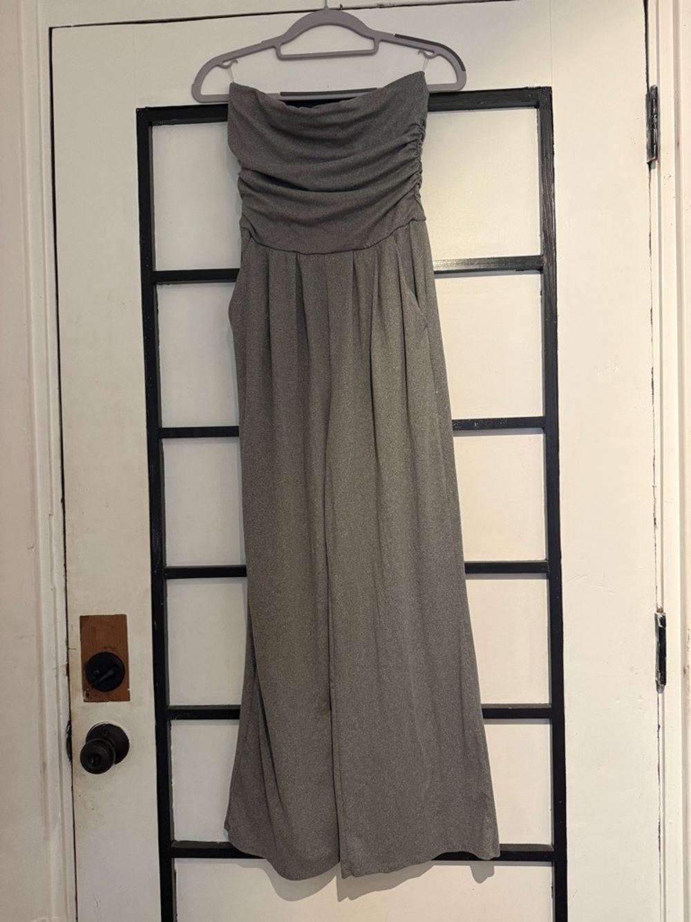 Strapless Ruched Bust Maxi onsie in Charcoal Gray with Pockets!